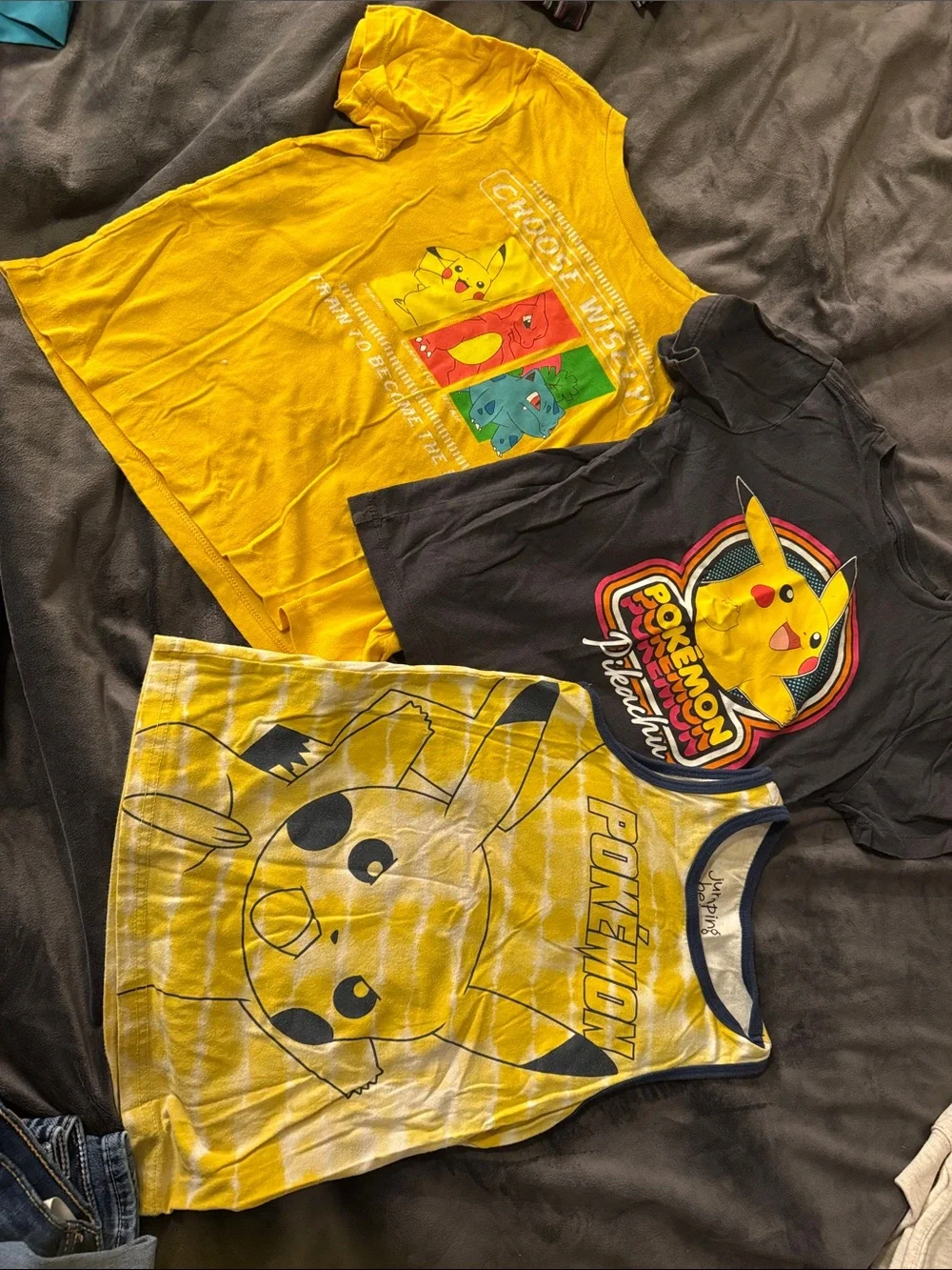 Old Navy Pokémon Kids' Yellow & Charcoal Pikachu Graphic Tees & Tank Bundle - Sm